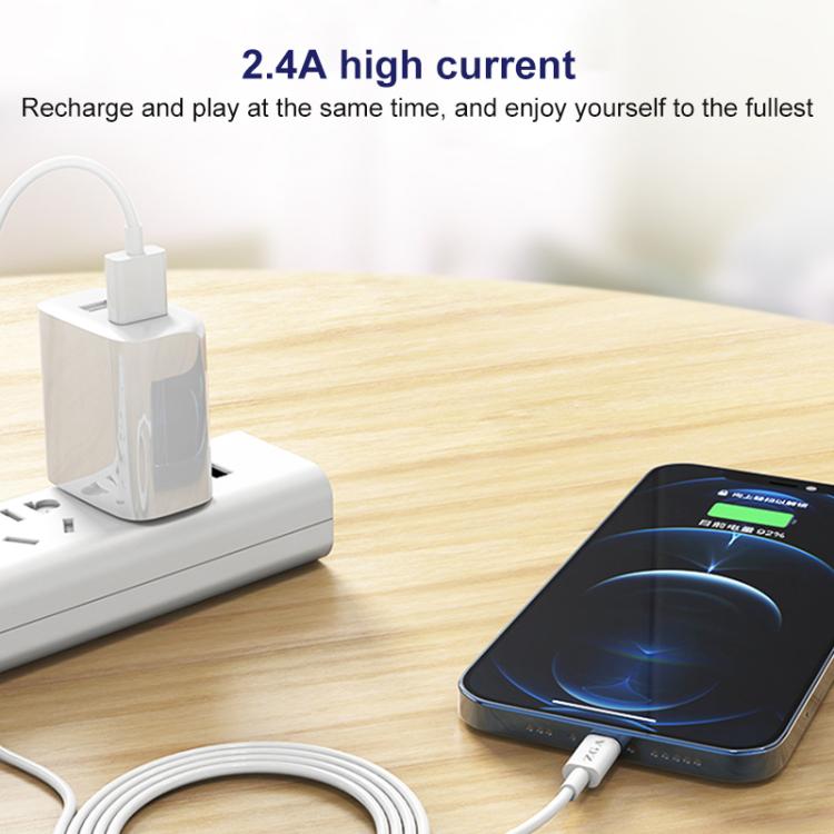 ZGA CB02 2.4A USB to 8 Pin Charging Data Cable, Length:1m - White