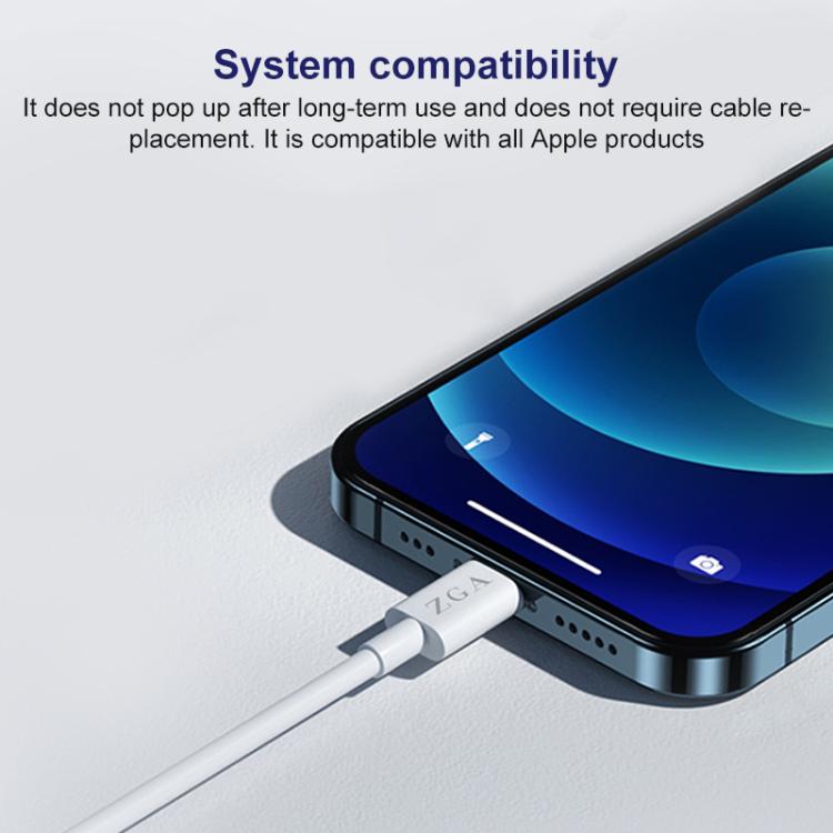 ZGA CB02 2.4A USB to 8 Pin Charging Data Cable, Length:1m - White