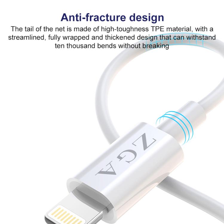 ZGA CB02 2.4A USB to 8 Pin Charging Data Cable, Length:1m - White