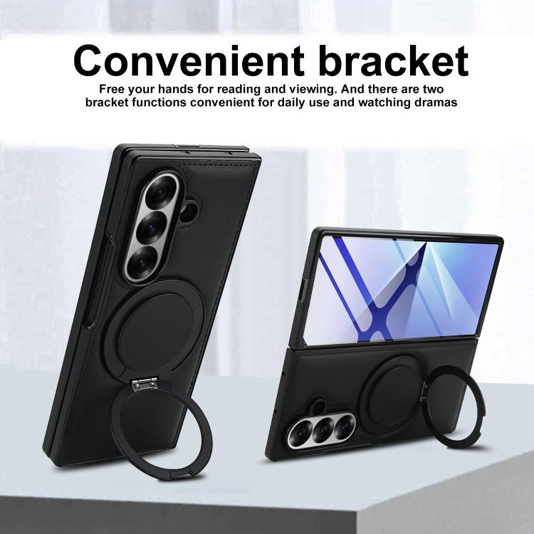 For Samsung Galaxy Z Fold7 5G Folding Rotation Holder MagSafe Film Integrated Leather Phone Case