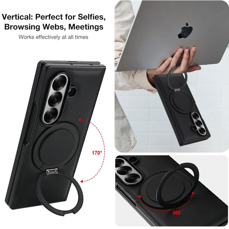 For Samsung Galaxy Z Fold7 5G Folding Rotation Holder MagSafe Film Integrated Leather Phone Case