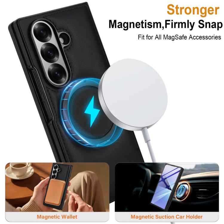 For Samsung Galaxy Z Fold7 5G Folding Rotation Holder MagSafe Film Integrated Leather Phone Case