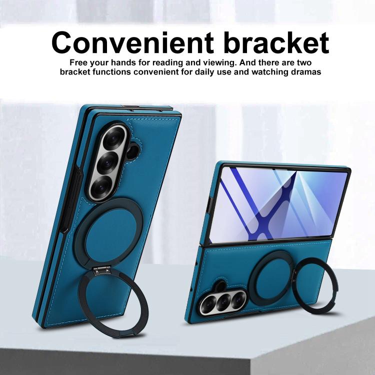 For Samsung Galaxy Z Fold7 5G Folding Rotation Holder MagSafe Film Integrated Leather Phone Case