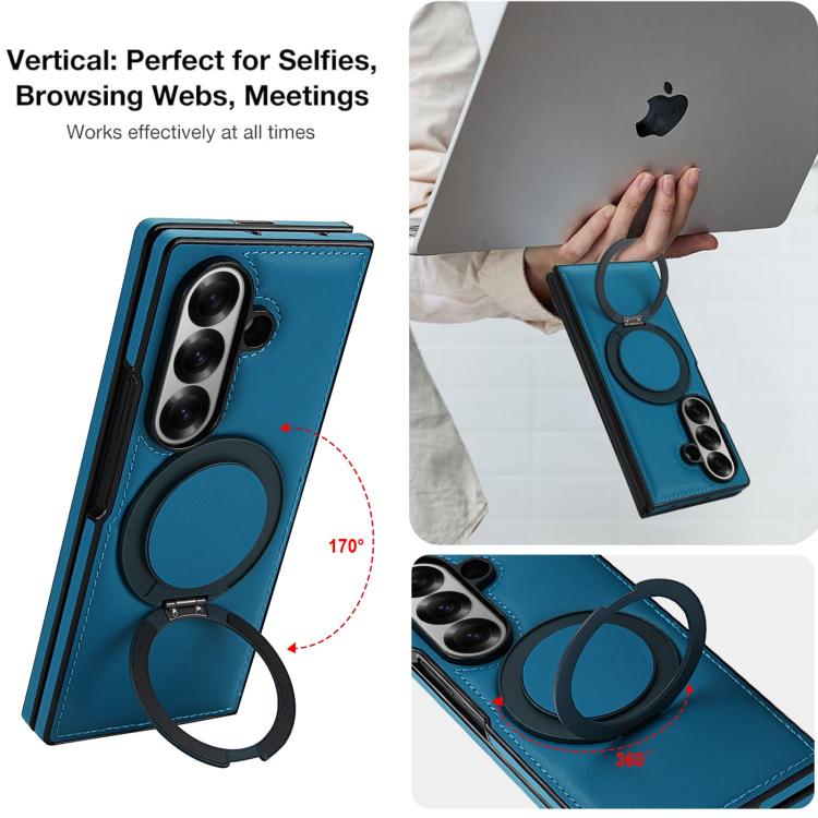 For Samsung Galaxy Z Fold7 5G Folding Rotation Holder MagSafe Film Integrated Leather Phone Case