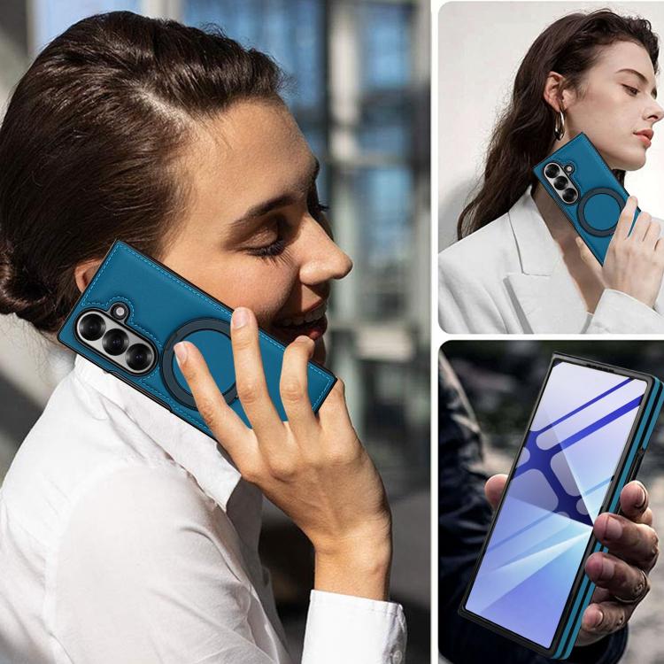 For Samsung Galaxy Z Fold7 5G Folding Rotation Holder MagSafe Film Integrated Leather Phone Case