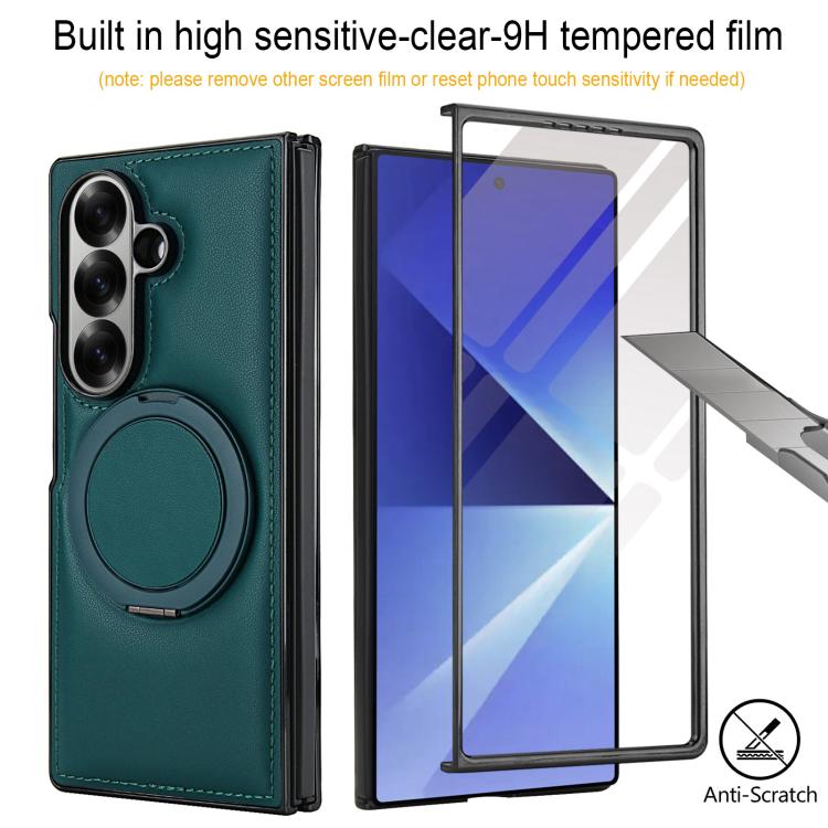 For Samsung Galaxy Z Fold7 5G Folding Rotation Holder MagSafe Film Integrated Leather Phone Case
