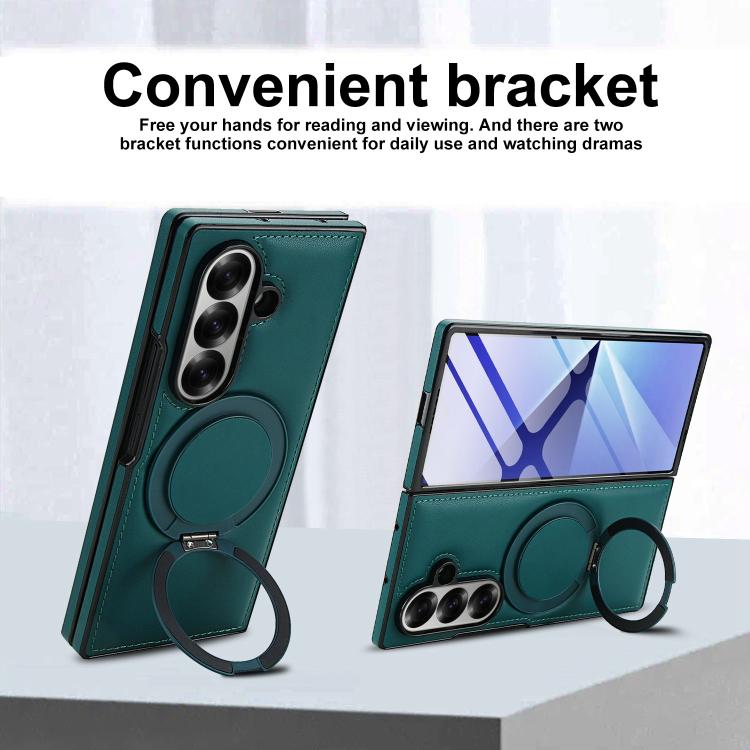 For Samsung Galaxy Z Fold7 5G Folding Rotation Holder MagSafe Film Integrated Leather Phone Case