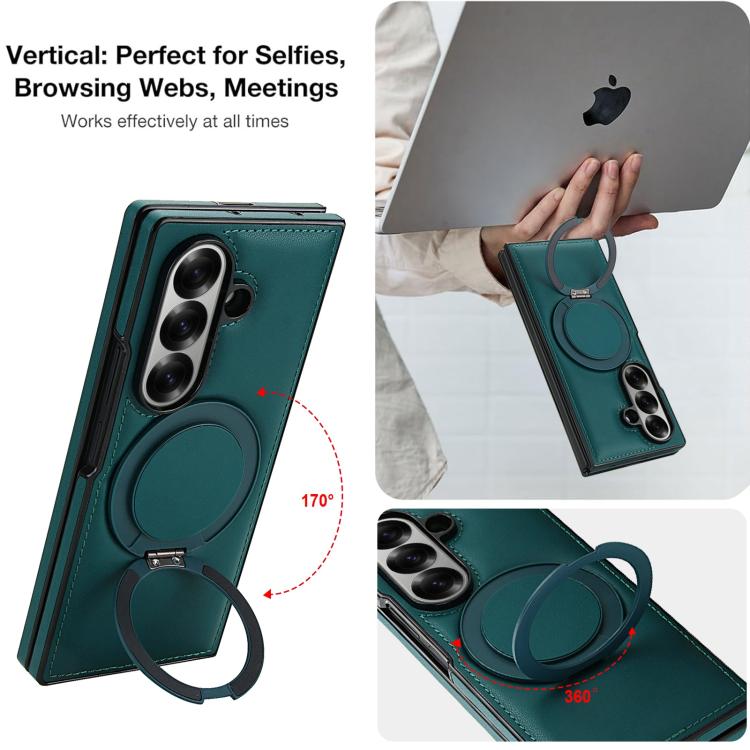 For Samsung Galaxy Z Fold7 5G Folding Rotation Holder MagSafe Film Integrated Leather Phone Case