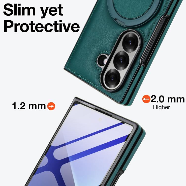 For Samsung Galaxy Z Fold7 5G Folding Rotation Holder MagSafe Film Integrated Leather Phone Case