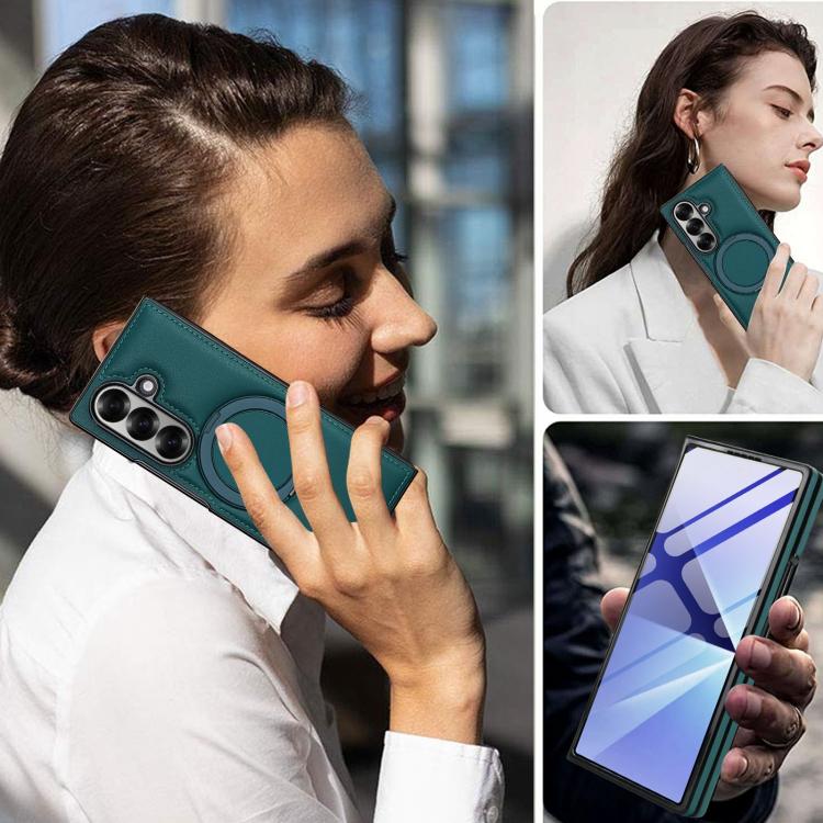For Samsung Galaxy Z Fold7 5G Folding Rotation Holder MagSafe Film Integrated Leather Phone Case