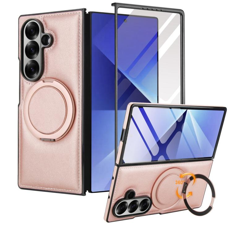 For Samsung Galaxy Z Fold7 5G Folding Rotation Holder MagSafe Film Integrated Leather Phone Case