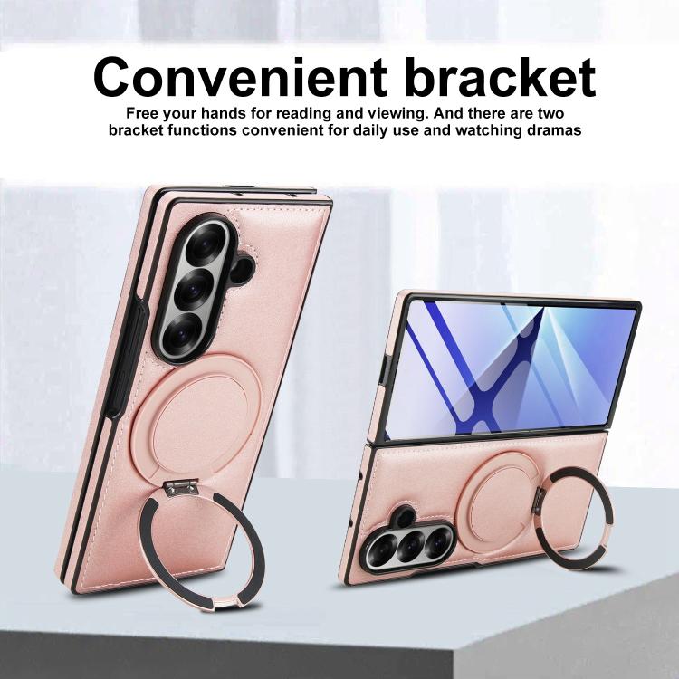 For Samsung Galaxy Z Fold7 5G Folding Rotation Holder MagSafe Film Integrated Leather Phone Case