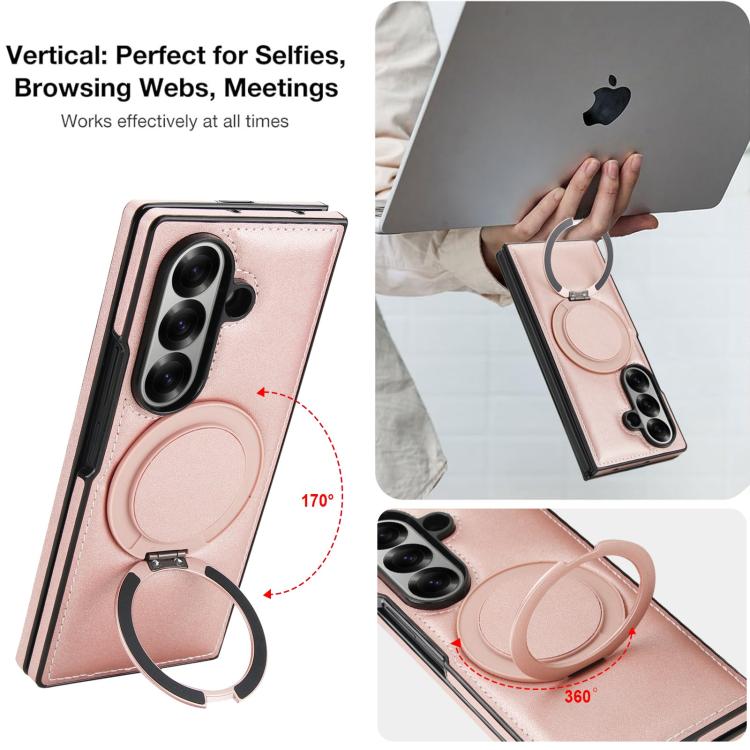 For Samsung Galaxy Z Fold7 5G Folding Rotation Holder MagSafe Film Integrated Leather Phone Case