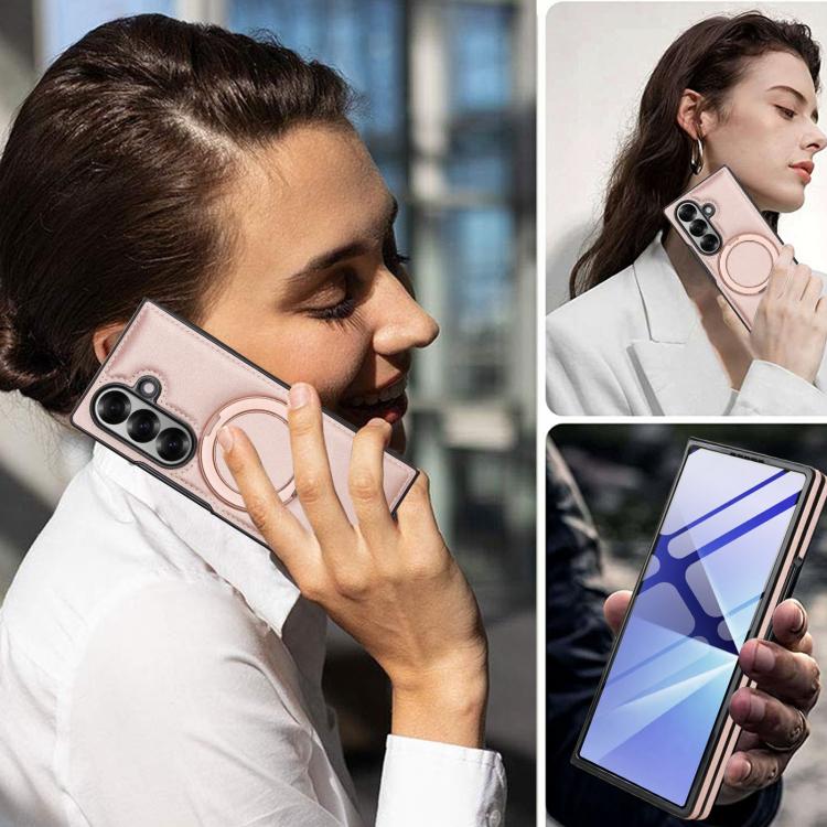 For Samsung Galaxy Z Fold7 5G Folding Rotation Holder MagSafe Film Integrated Leather Phone Case