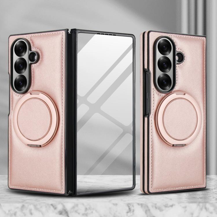 For Samsung Galaxy Z Fold7 5G Folding Rotation Holder MagSafe Film Integrated Leather Phone Case