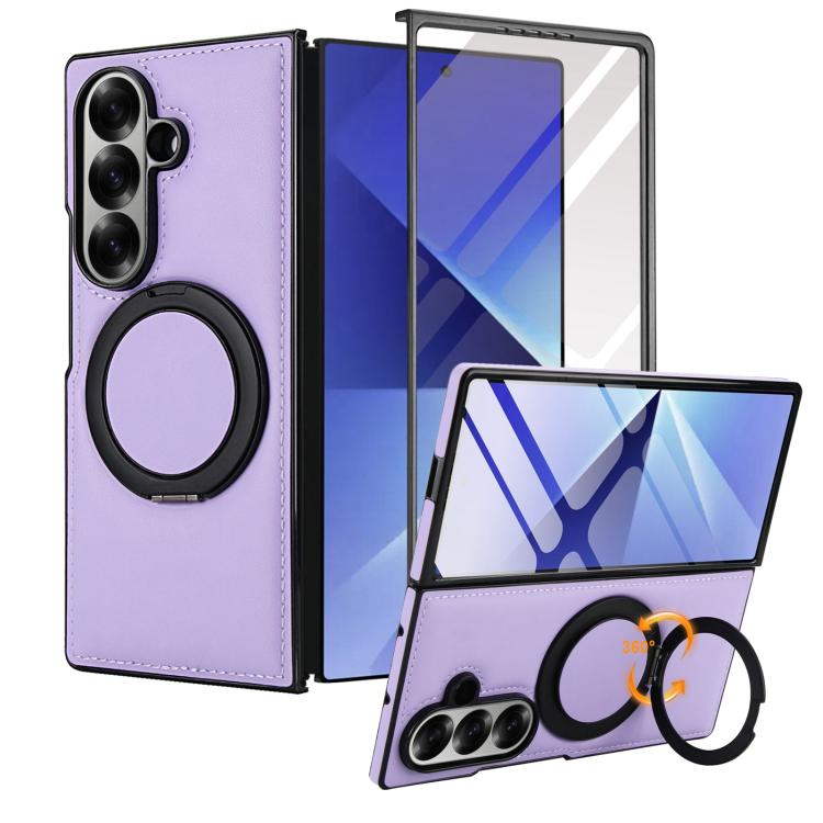 For Samsung Galaxy Z Fold7 5G Folding Rotation Holder MagSafe Film Integrated Leather Phone Case