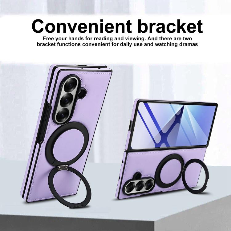 For Samsung Galaxy Z Fold7 5G Folding Rotation Holder MagSafe Film Integrated Leather Phone Case