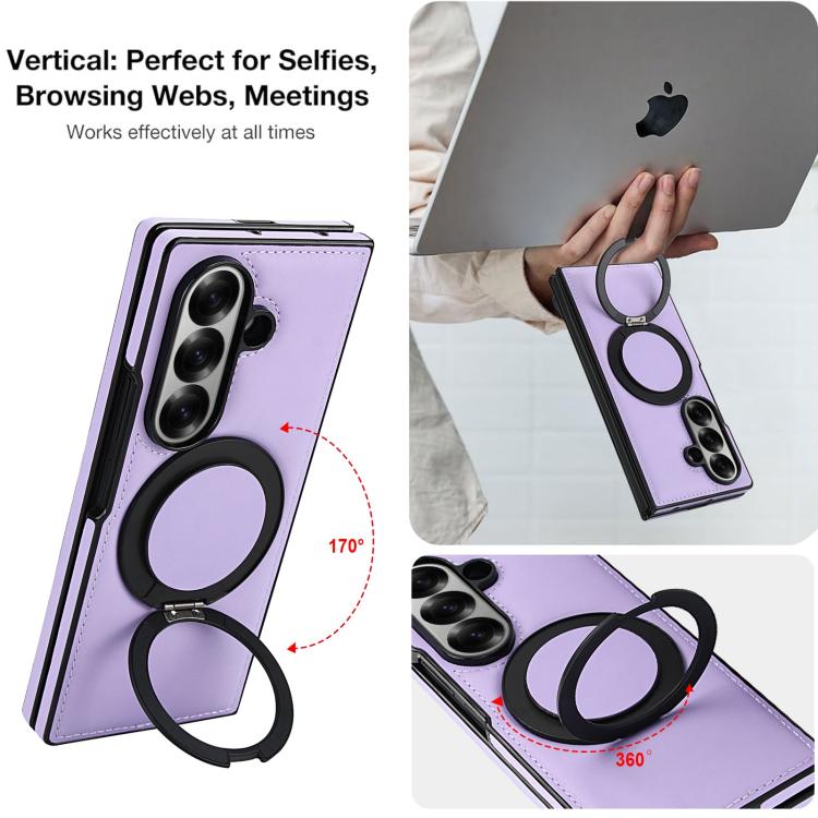 For Samsung Galaxy Z Fold7 5G Folding Rotation Holder MagSafe Film Integrated Leather Phone Case