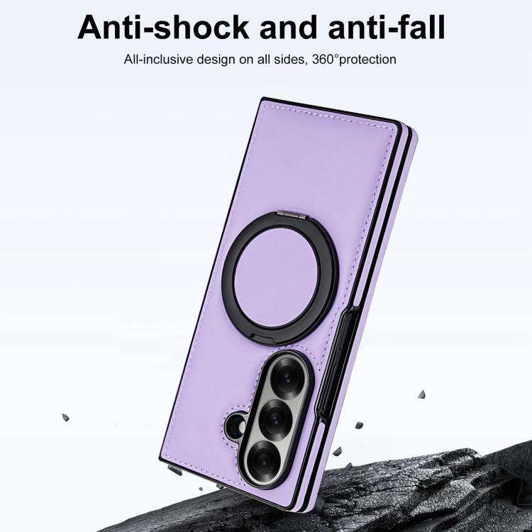 For Samsung Galaxy Z Fold7 5G Folding Rotation Holder MagSafe Film Integrated Leather Phone Case