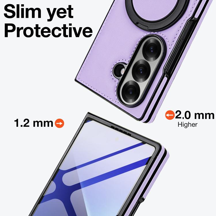 For Samsung Galaxy Z Fold7 5G Folding Rotation Holder MagSafe Film Integrated Leather Phone Case