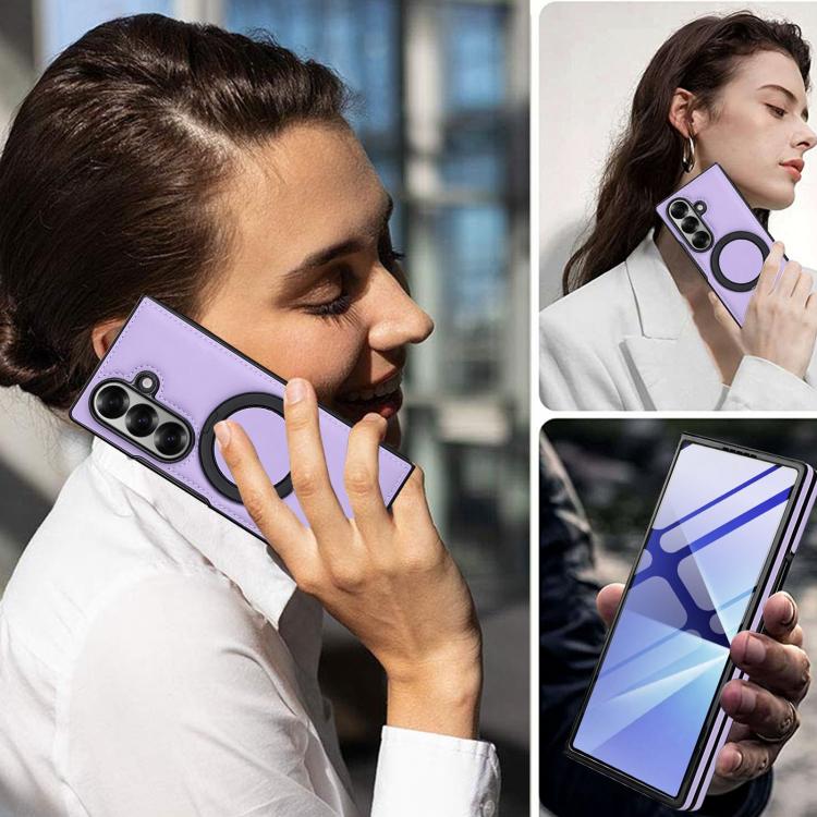 For Samsung Galaxy Z Fold7 5G Folding Rotation Holder MagSafe Film Integrated Leather Phone Case