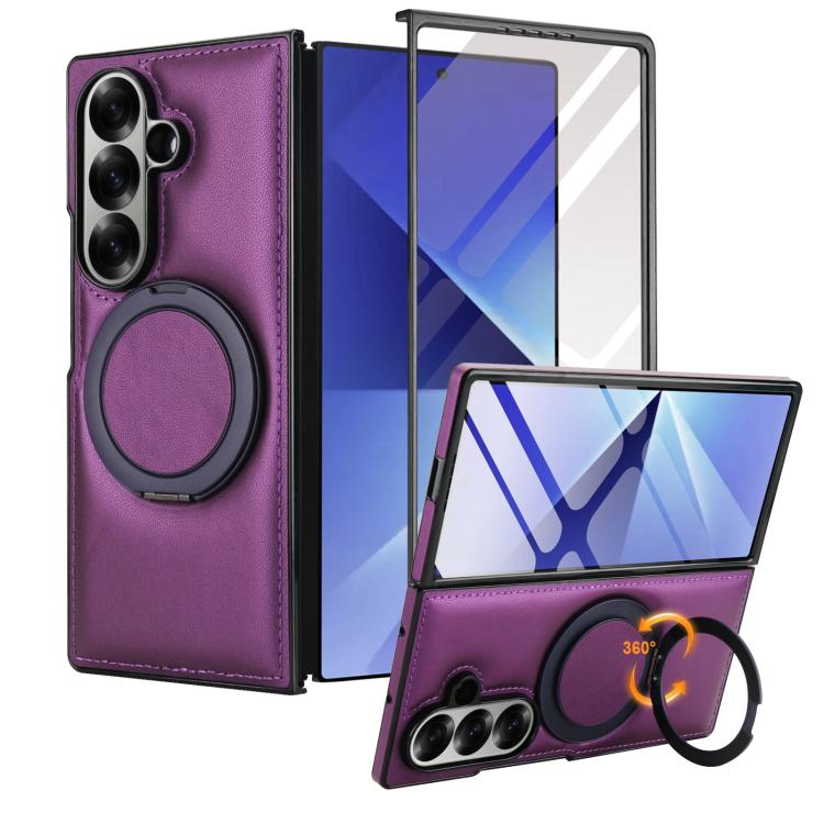 For Samsung Galaxy Z Fold7 5G Folding Rotation Holder MagSafe Film Integrated Leather Phone Case