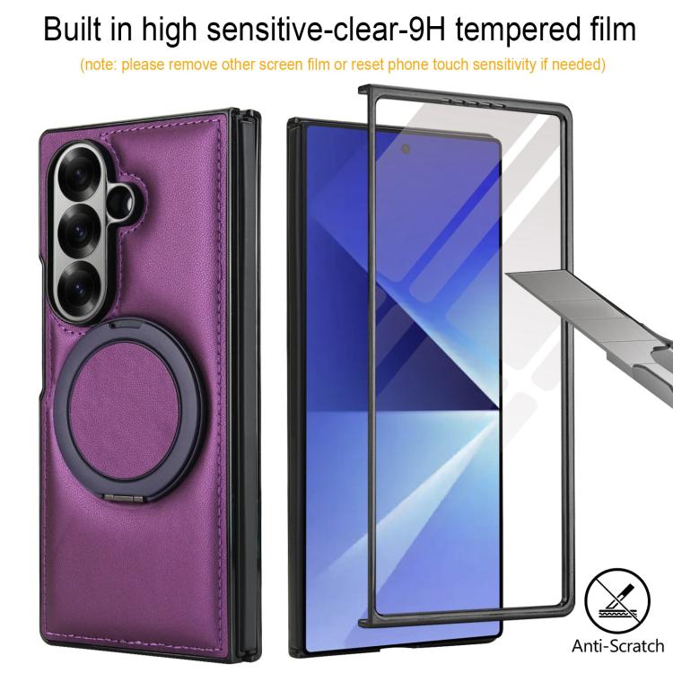For Samsung Galaxy Z Fold7 5G Folding Rotation Holder MagSafe Film Integrated Leather Phone Case