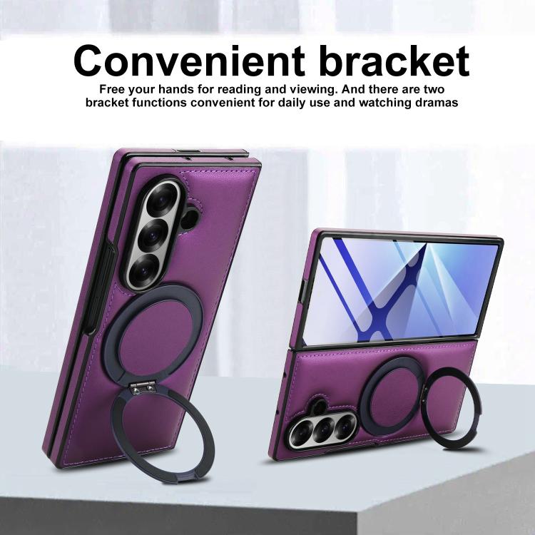 For Samsung Galaxy Z Fold7 5G Folding Rotation Holder MagSafe Film Integrated Leather Phone Case