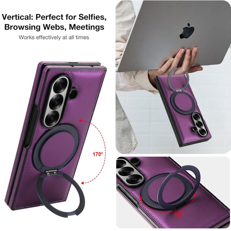 For Samsung Galaxy Z Fold7 5G Folding Rotation Holder MagSafe Film Integrated Leather Phone Case