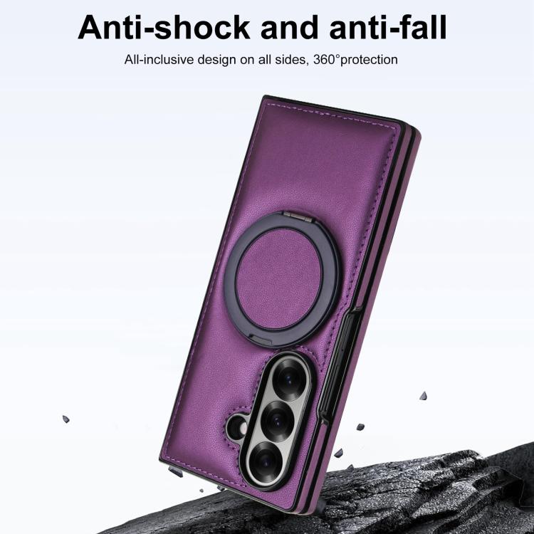 For Samsung Galaxy Z Fold7 5G Folding Rotation Holder MagSafe Film Integrated Leather Phone Case