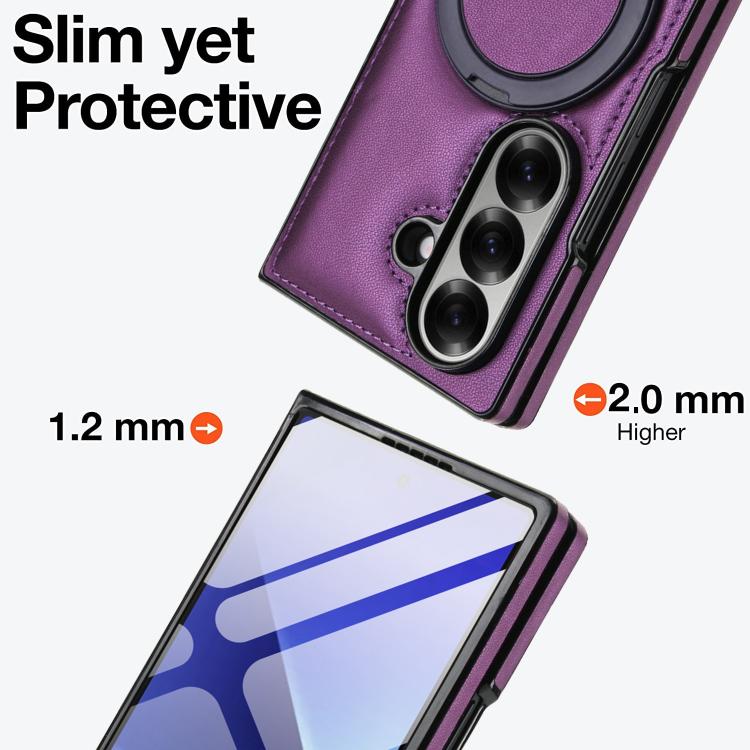 For Samsung Galaxy Z Fold7 5G Folding Rotation Holder MagSafe Film Integrated Leather Phone Case