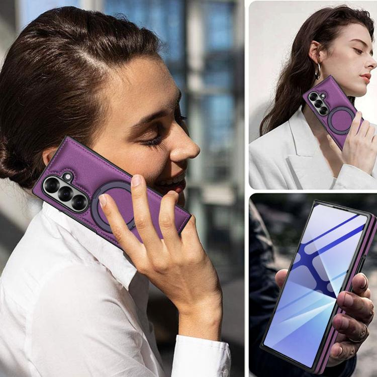 For Samsung Galaxy Z Fold7 5G Folding Rotation Holder MagSafe Film Integrated Leather Phone Case