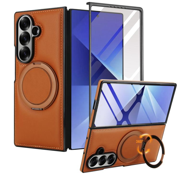 For Samsung Galaxy Z Fold7 5G Folding Rotation Holder MagSafe Film Integrated Leather Phone Case