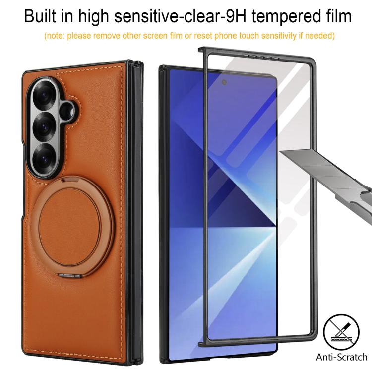For Samsung Galaxy Z Fold7 5G Folding Rotation Holder MagSafe Film Integrated Leather Phone Case