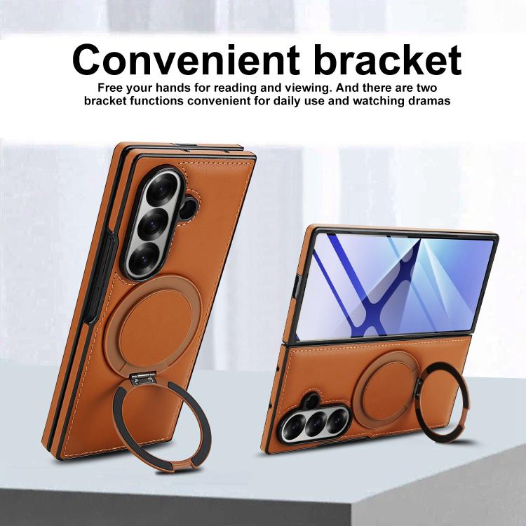 For Samsung Galaxy Z Fold7 5G Folding Rotation Holder MagSafe Film Integrated Leather Phone Case