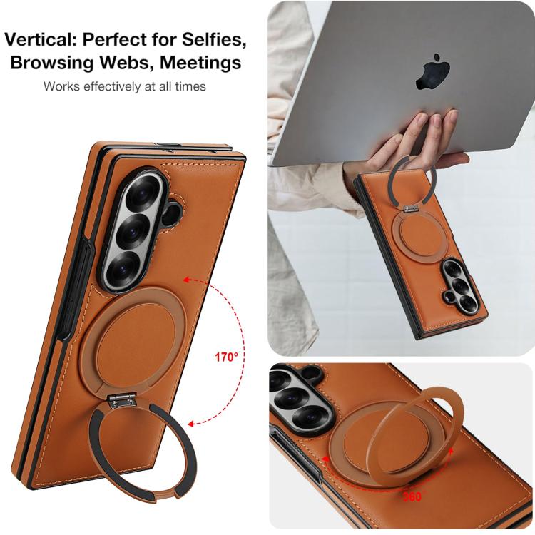 For Samsung Galaxy Z Fold7 5G Folding Rotation Holder MagSafe Film Integrated Leather Phone Case