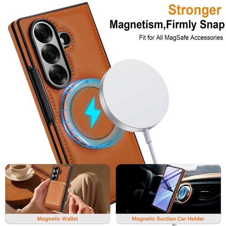 For Samsung Galaxy Z Fold7 5G Folding Rotation Holder MagSafe Film Integrated Leather Phone Case