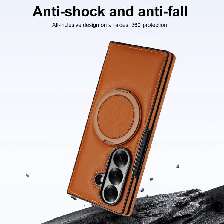 For Samsung Galaxy Z Fold7 5G Folding Rotation Holder MagSafe Film Integrated Leather Phone Case