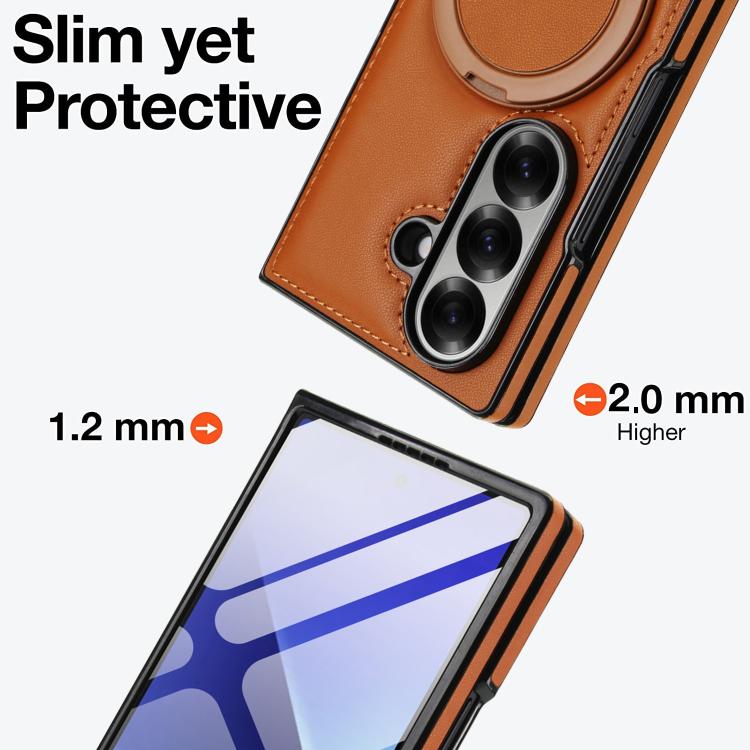 For Samsung Galaxy Z Fold7 5G Folding Rotation Holder MagSafe Film Integrated Leather Phone Case