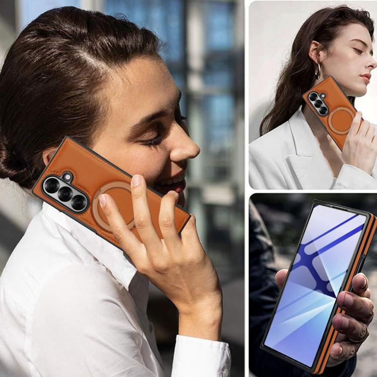 For Samsung Galaxy Z Fold7 5G Folding Rotation Holder MagSafe Film Integrated Leather Phone Case