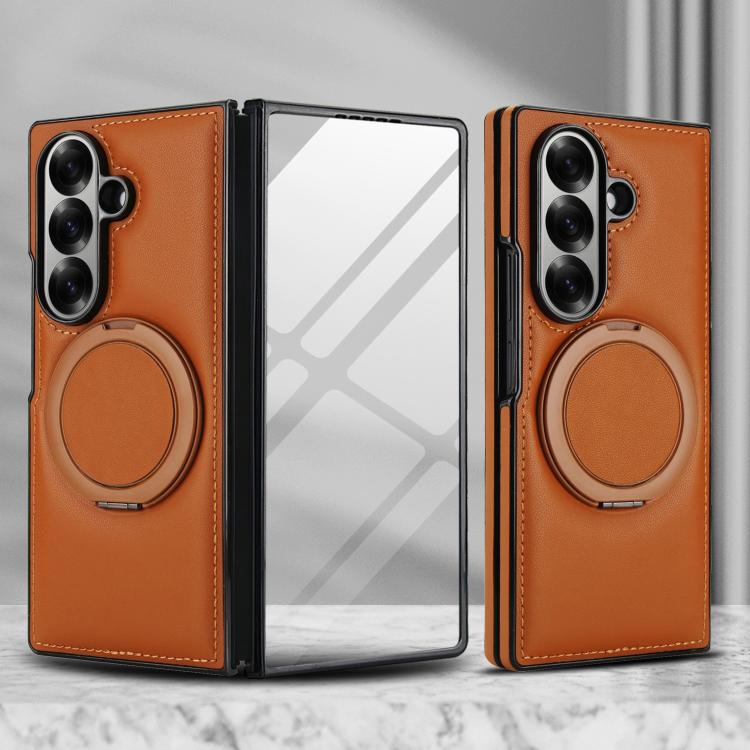 For Samsung Galaxy Z Fold7 5G Folding Rotation Holder MagSafe Film Integrated Leather Phone Case