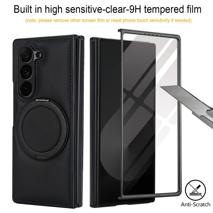 For Samsung Galaxy Z Fold6 Folding Rotation Holder MagSafe Film Integrated Leather Phone Case