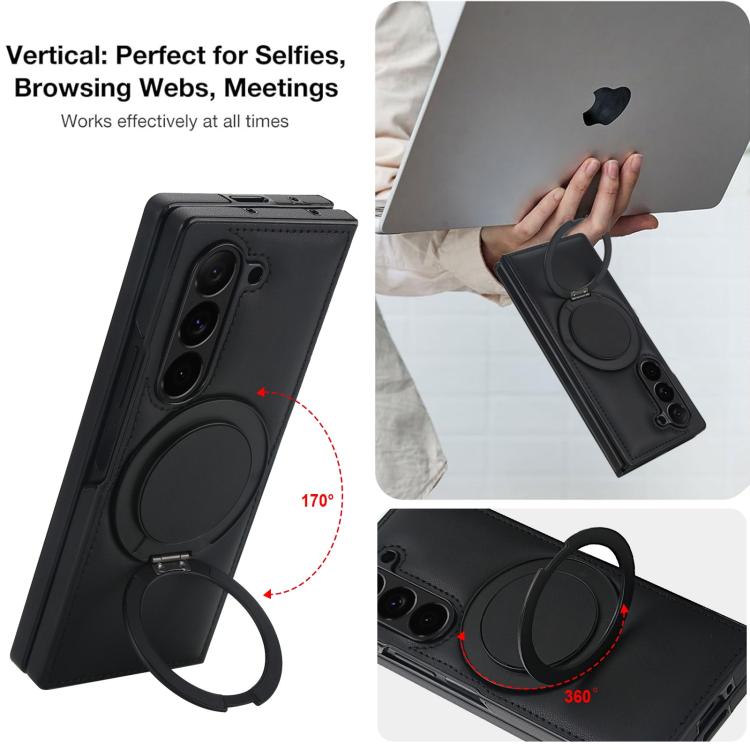 For Samsung Galaxy Z Fold6 Folding Rotation Holder MagSafe Film Integrated Leather Phone Case