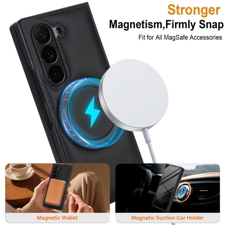 For Samsung Galaxy Z Fold6 Folding Rotation Holder MagSafe Film Integrated Leather Phone Case