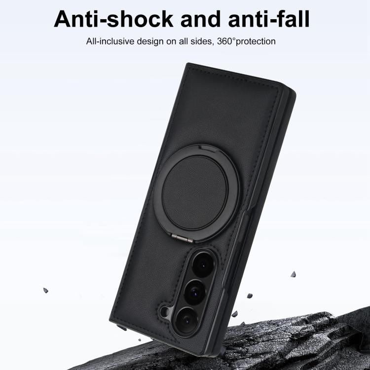 For Samsung Galaxy Z Fold6 Folding Rotation Holder MagSafe Film Integrated Leather Phone Case