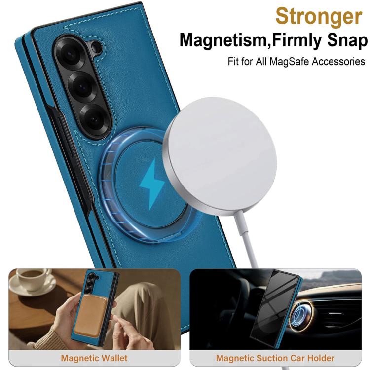 For Samsung Galaxy Z Fold6 Folding Rotation Holder MagSafe Film Integrated Leather Phone Case