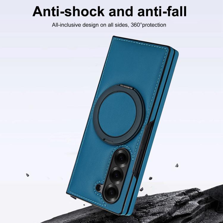 For Samsung Galaxy Z Fold6 Folding Rotation Holder MagSafe Film Integrated Leather Phone Case