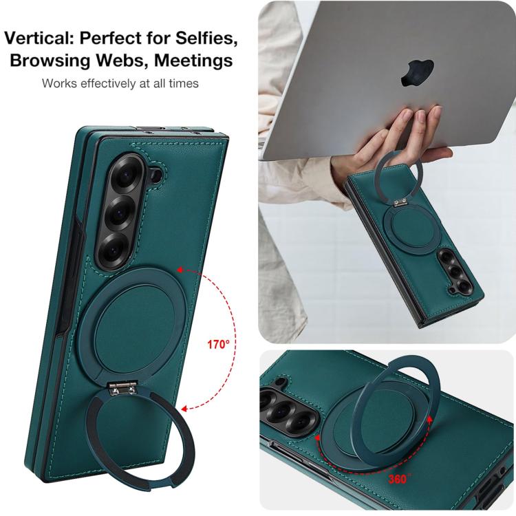 For Samsung Galaxy Z Fold6 Folding Rotation Holder MagSafe Film Integrated Leather Phone Case