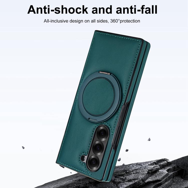 For Samsung Galaxy Z Fold6 Folding Rotation Holder MagSafe Film Integrated Leather Phone Case