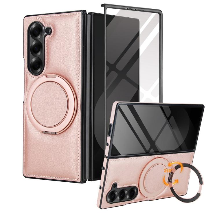 For Samsung Galaxy Z Fold6 Folding Rotation Holder MagSafe Film Integrated Leather Phone Case
